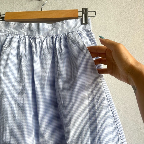 NWOT Mango Gingham 100% Cotton Midi A Line Skirt in Baby Blue w/ Pockets - Picture 11 of 13